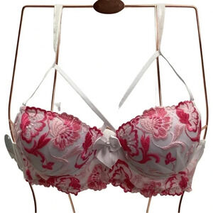 Massam Size Large White & Pink Floral Underwire Bra Made in Brazil. New with Tag